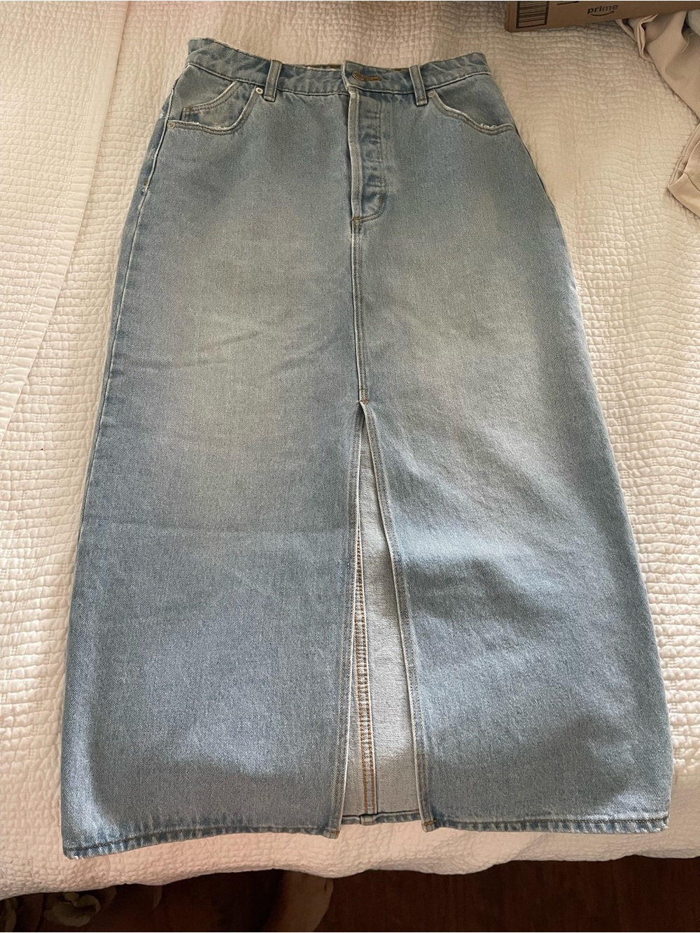 Rolla’s Light Blue Denim Maxi Skirt with Front Slit